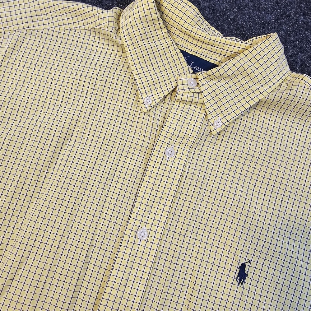 Ralph Lauren Blake Mens L Yellow Check Button‎ Front Shirt Short Sleeve Cotton